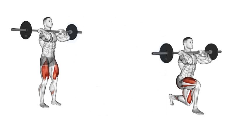 باربل فرانت رک لانج (Barbell front rack lunge)